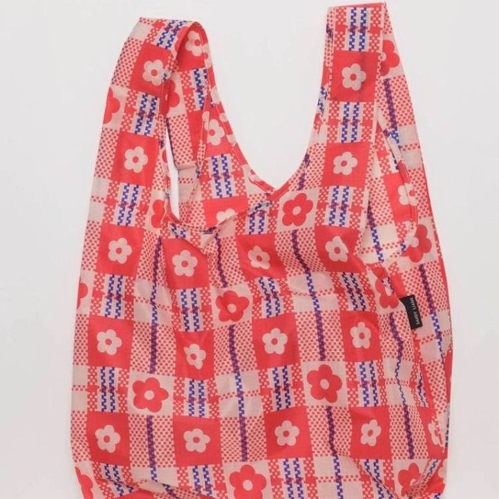 Sandy Liang flower market plaid Baggu reusable bag